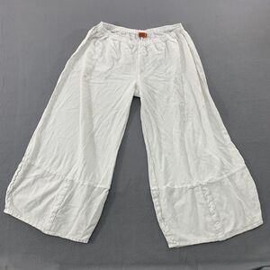 Oh My Gauze Pants Womens 3 White Wide Leg Ankle Ruffle Hem Boho Elastic Waist
